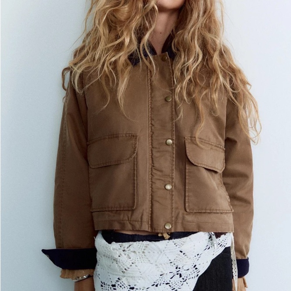 NWOT - Zara Contrast Collar Waxed Barn Coat - XS